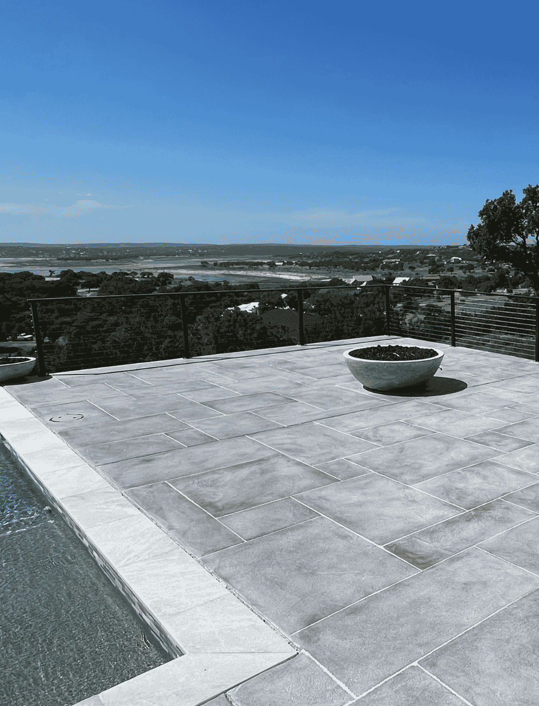 Austin TX Roman Stone Gray with White Grout Austin pool deck, roman stone pattern soft gray with a white grout